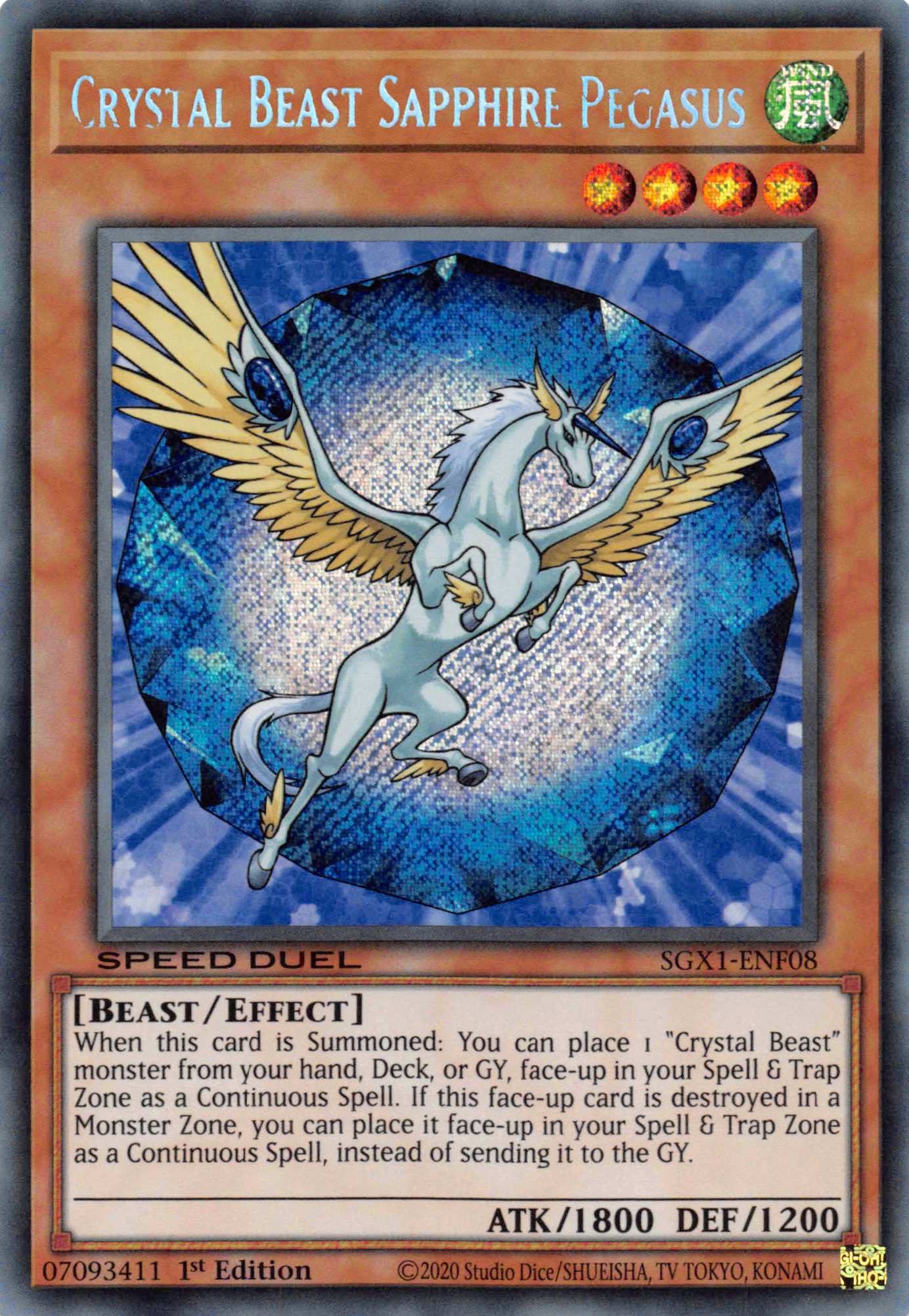 Crystal Beast Sapphire Pegasus [SGX1-ENF08] Secret Rare | Good Games Morley