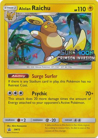 Alolan Raichu (SM72) (Staff Prerelease Promo) [Sun & Moon: Black Star Promos] | Good Games Morley