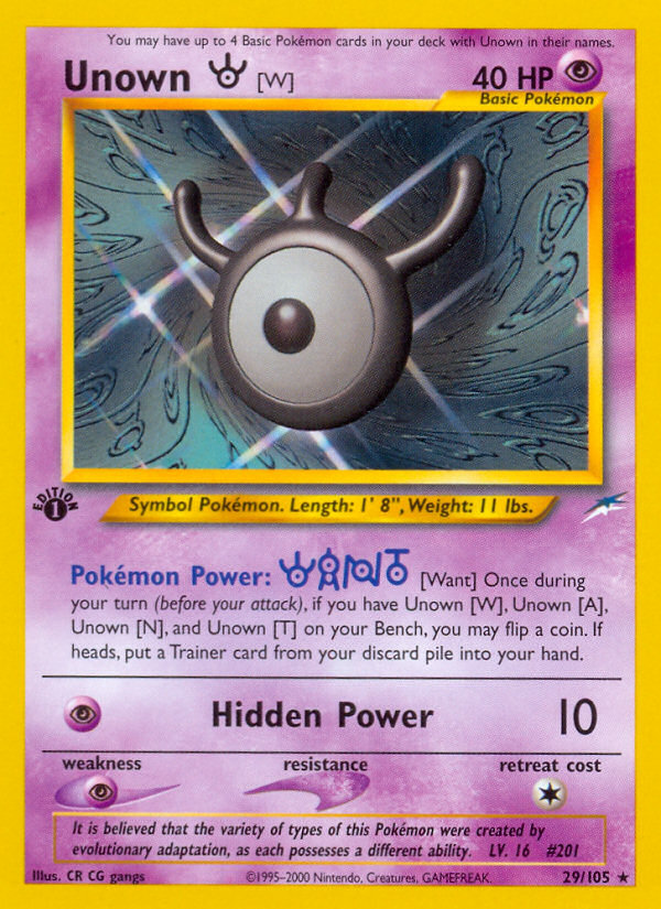 Unown [W] (29/105) [Neo Destiny 1st Edition] | Good Games Morley