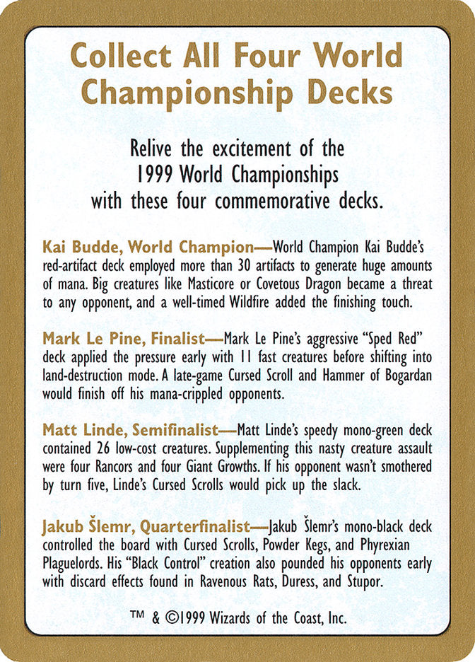 1999 World Championships Ad [World Championship Decks 1999] | Good Games Morley
