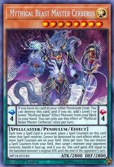 Mythical Beast Master Cerberus [MP18-EN185] Secret Rare | Good Games Morley