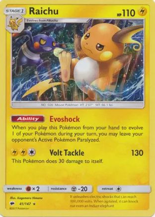 Raichu (41/147) (Cosmos Holo) [Sun & Moon: Burning Shadows] | Good Games Morley