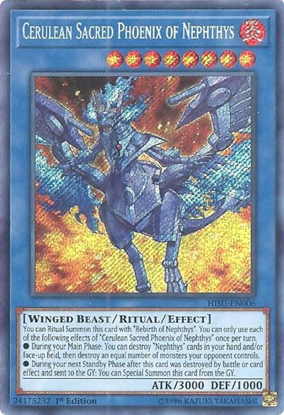 Cerulean Sacred Phoenix of Nephthys [HISU-EN006] Secret Rare | Good Games Morley