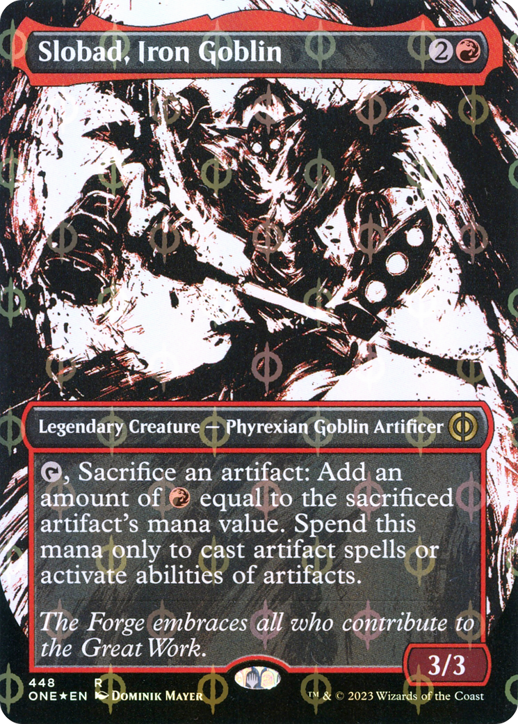 Slobad, Iron Goblin (Borderless Ichor Step-and-Compleat Foil) [Phyrexia: All Will Be One] | Good Games Morley