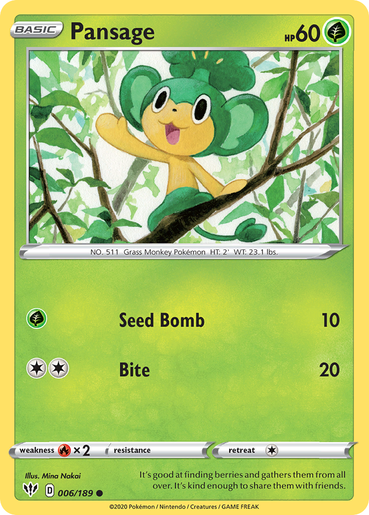 Pansage (006/189) [Sword & Shield: Darkness Ablaze] | Good Games Morley