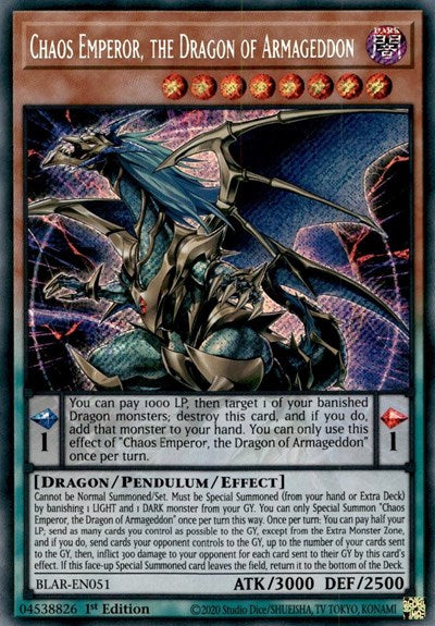 Chaos Emperor, the Dragon of Armageddon [BLAR-EN051] Secret Rare | Good Games Morley