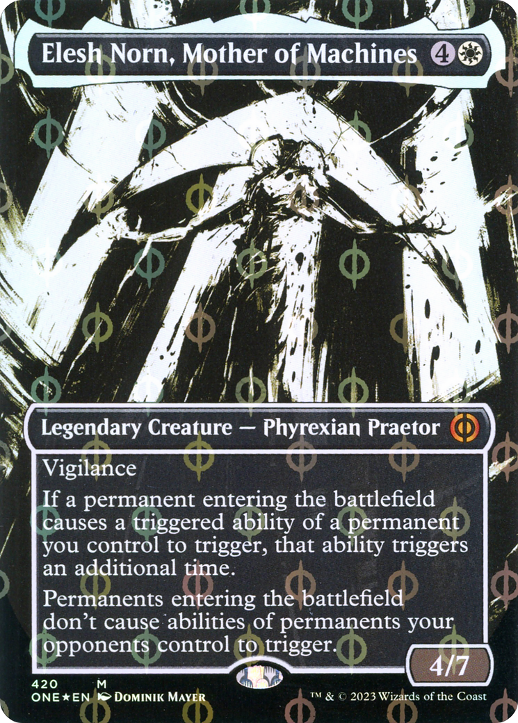 Elesh Norn, Mother of Machines (Borderless Ichor Step-and-Compleat Foil) [Phyrexia: All Will Be One] | Good Games Morley