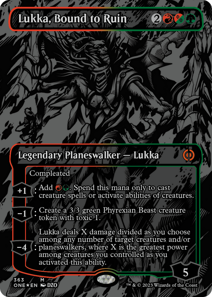 Lukka, Bound to Ruin (Oil Slick Raised Foil) [Phyrexia: All Will Be One] | Good Games Morley