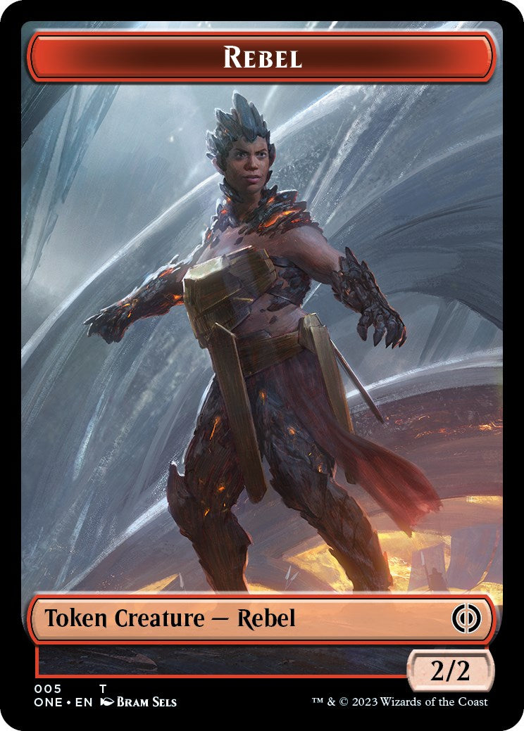 Rebel // Goblin Double-Sided Token [Phyrexia: All Will Be One Commander Tokens] | Good Games Morley