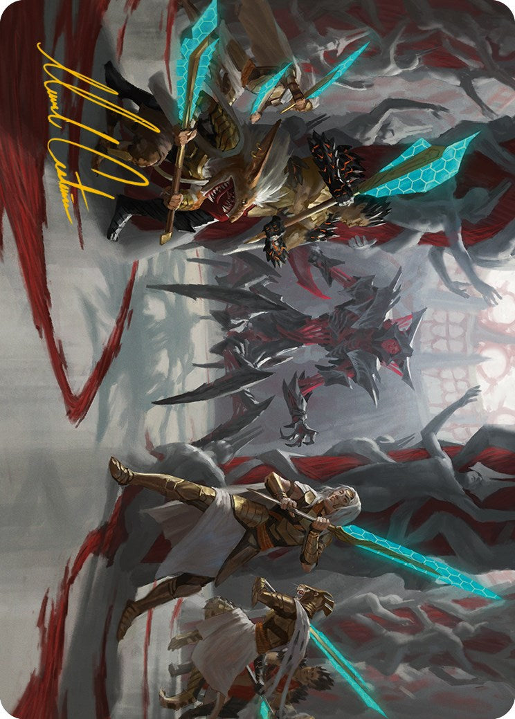 Goldwardens' Gambit Art Card (Gold-Stamped Signature) [Phyrexia: All Will Be One Art Series] | Good Games Morley