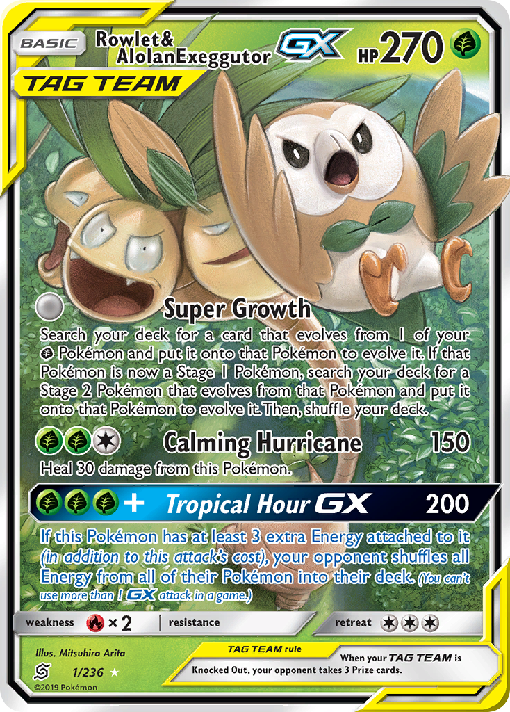 Rowlet & Alolan Exeggutor GX (1/236) [Sun & Moon: Unified Minds] | Good Games Morley