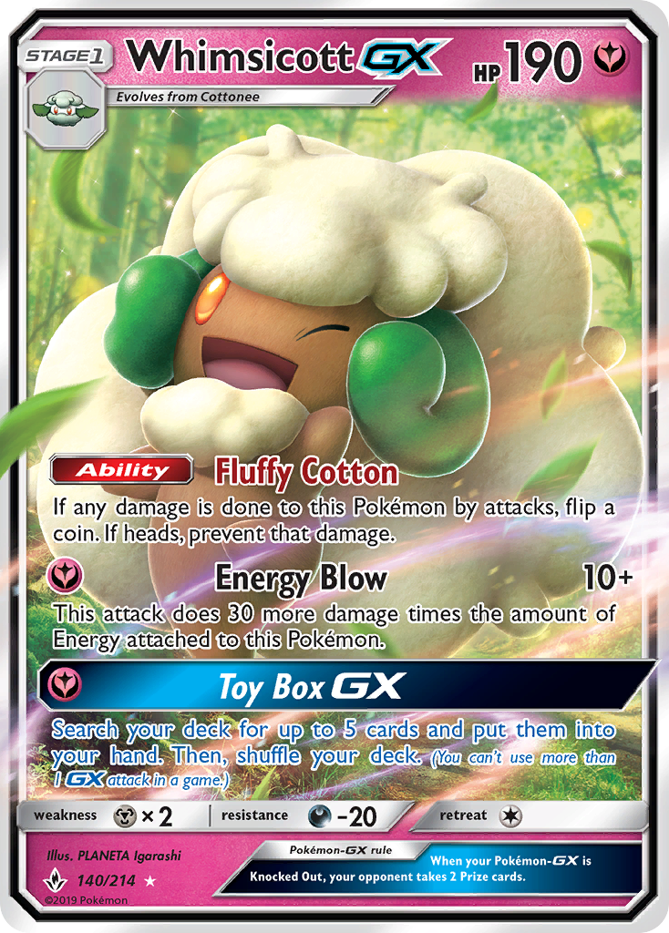 Whimsicott GX (140/214) [Sun & Moon: Unbroken Bonds] | Good Games Morley