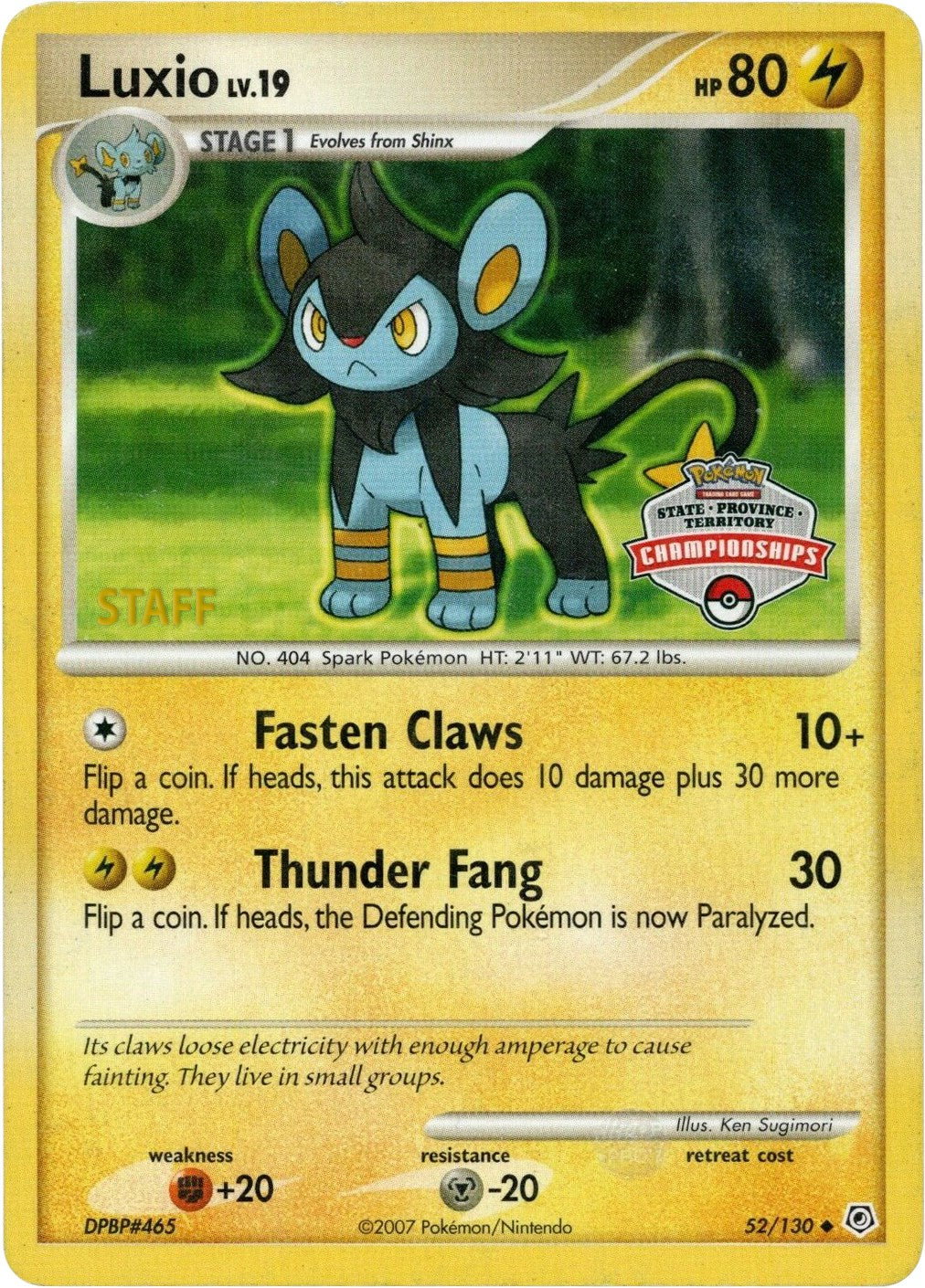 Luxio (52/130) (State Championship Promo) [Diamond & Pearl: Base Set] | Good Games Morley