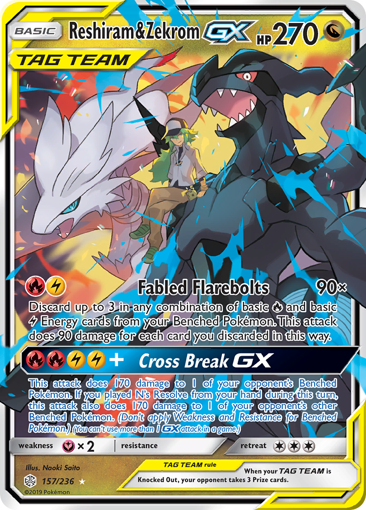 Reshiram & Zekrom GX (157/236) [Sun & Moon: Cosmic Eclipse] | Good Games Morley