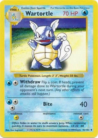 Wartortle (42/102) [Base Set Shadowless Unlimited] | Good Games Morley