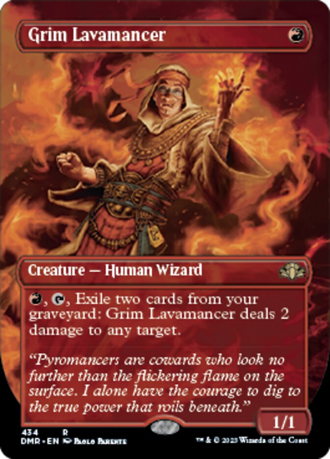 Grim Lavamancer (Borderless Alternate Art) [Dominaria Remastered] | Good Games Morley