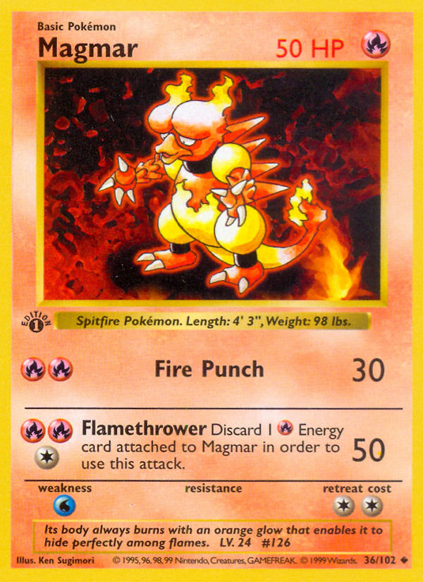 Magmar (36/102) (Shadowless) [Base Set 1st Edition] | Good Games Morley