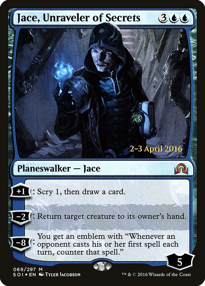 Jace, Unraveler of Secrets [Shadows over Innistrad Prerelease Promos] | Good Games Morley
