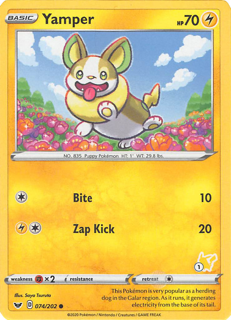 Yamper (074/202) (Pikachu Stamp #1) [Battle Academy 2022] | Good Games Morley