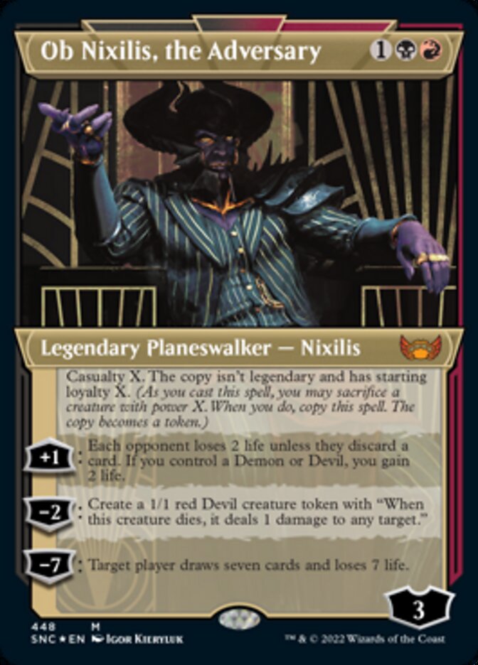 Ob Nixilis, the Adversary (Showcase Art Deco Foil Etched) [Streets of New Capenna] | Good Games Morley