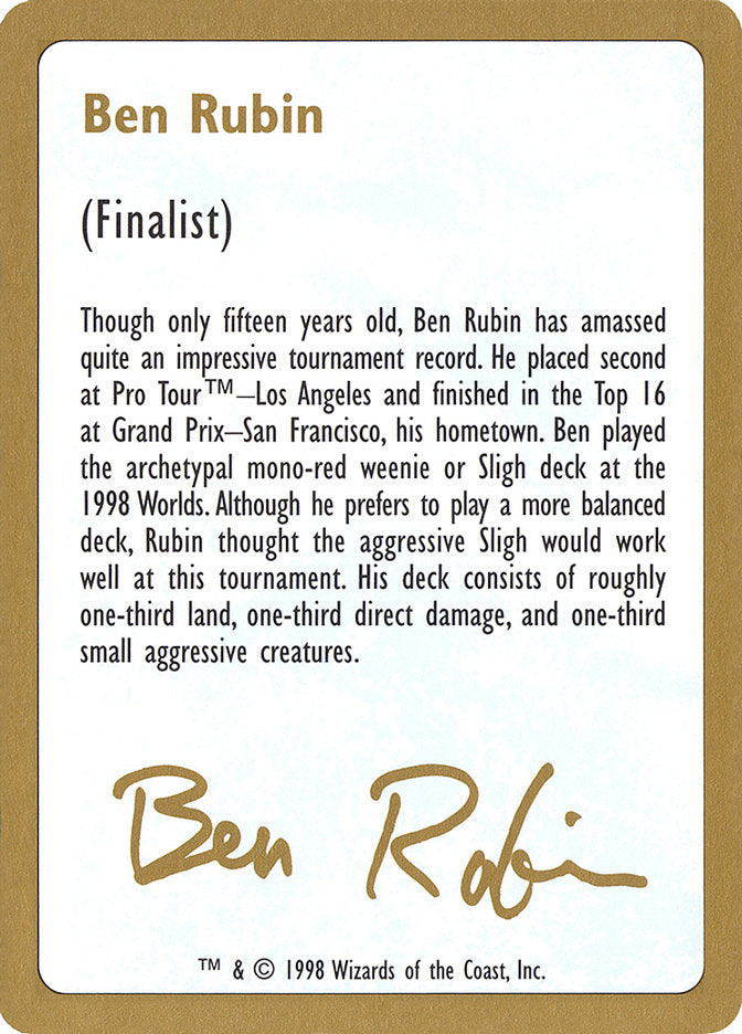 Ben Rubin Bio [World Championship Decks 1998] | Good Games Morley