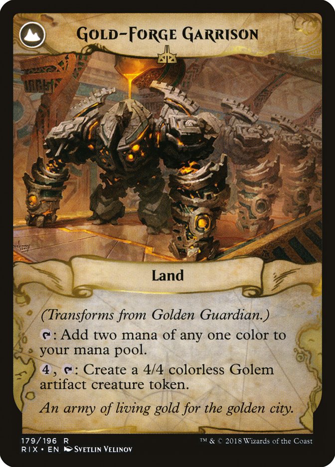 Golden Guardian // Gold-Forge Garrison [Rivals of Ixalan] | Good Games Morley