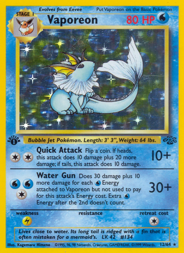 Vaporeon (12/64) [Jungle 1st Edition] | Good Games Morley
