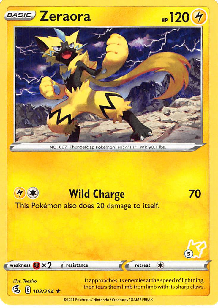 Zeraora (102/264) (Pikachu Stamp #5) [Battle Academy 2022] | Good Games Morley