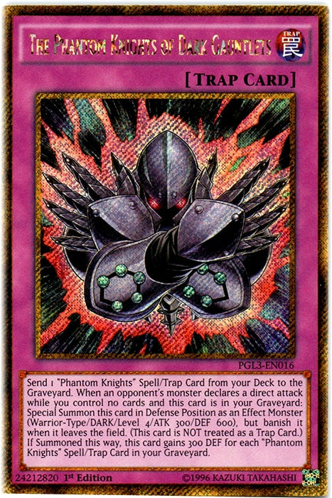 The Phantom Knights of Dark Gauntlets [PGL3-EN016] Gold Secret Rare | Good Games Morley