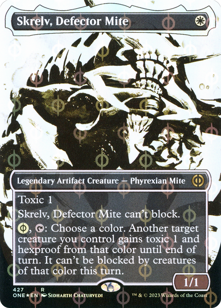 Skrelv, Defector Mite (Borderless Ichor Step-and-Compleat Foil) [Phyrexia: All Will Be One] | Good Games Morley