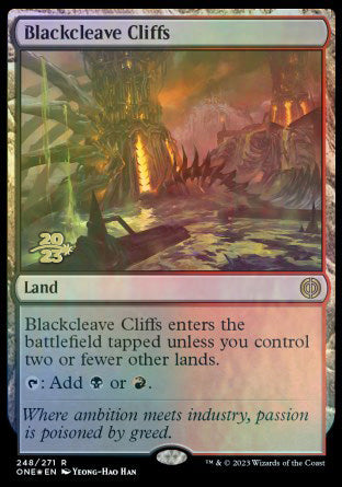 Blackcleave Cliffs [Phyrexia: All Will Be One Prerelease Promos] | Good Games Morley