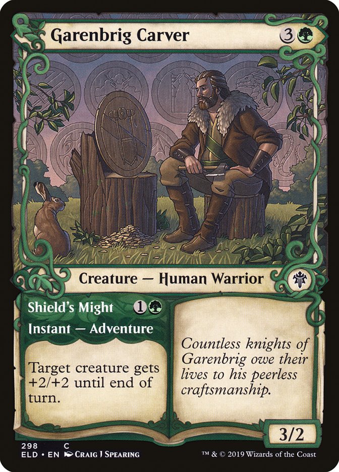 Garenbrig Carver // Shield's Might (Showcase) [Throne of Eldraine] | Good Games Morley