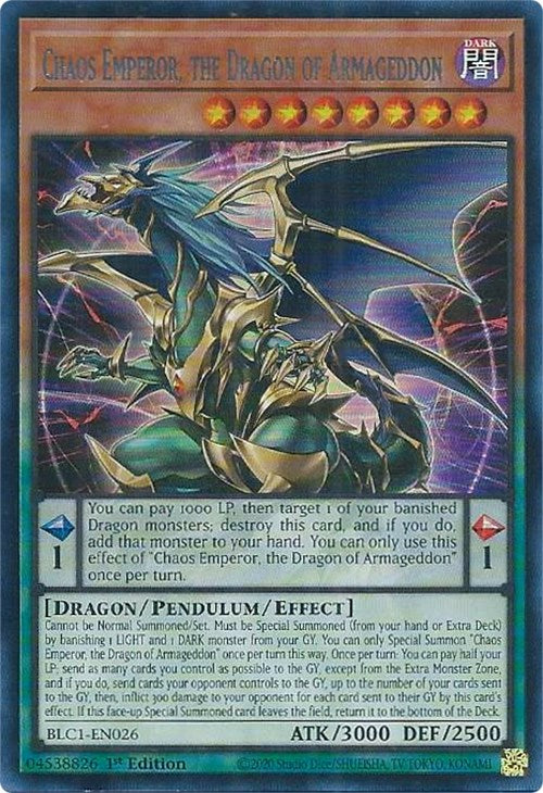Chaos Emperor, the Dragon of Armageddon (Silver) [BLC1-EN026] Ultra Rare | Good Games Morley