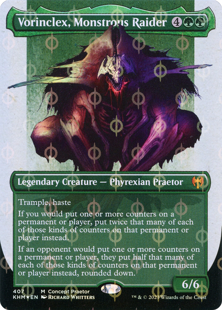 Vorinclex, Monstrous Raider (Borderless Concept Praetors Step-and-Compleat Foil) [Phyrexia: All Will Be One] | Good Games Morley