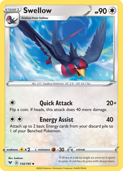 Swellow (134/185) [Sword & Shield: Vivid Voltage] | Good Games Morley