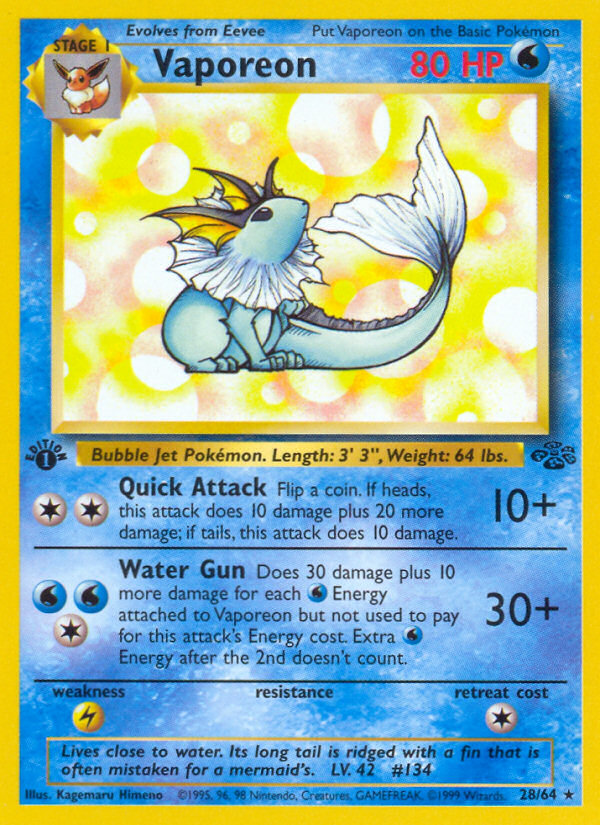 Vaporeon (28/64) [Jungle 1st Edition] | Good Games Morley