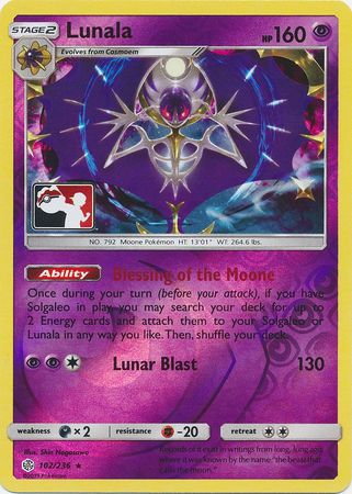 Lunala (102/236) (Pokemon Club Special Print) [Sun & Moon: Cosmic Eclipse] | Good Games Morley