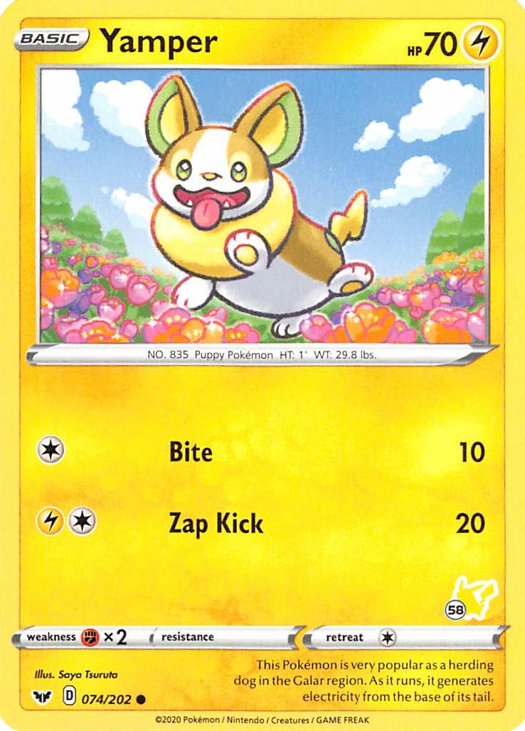 Yamper (074/202) (Pikachu Stamp #58) [Battle Academy 2022] | Good Games Morley