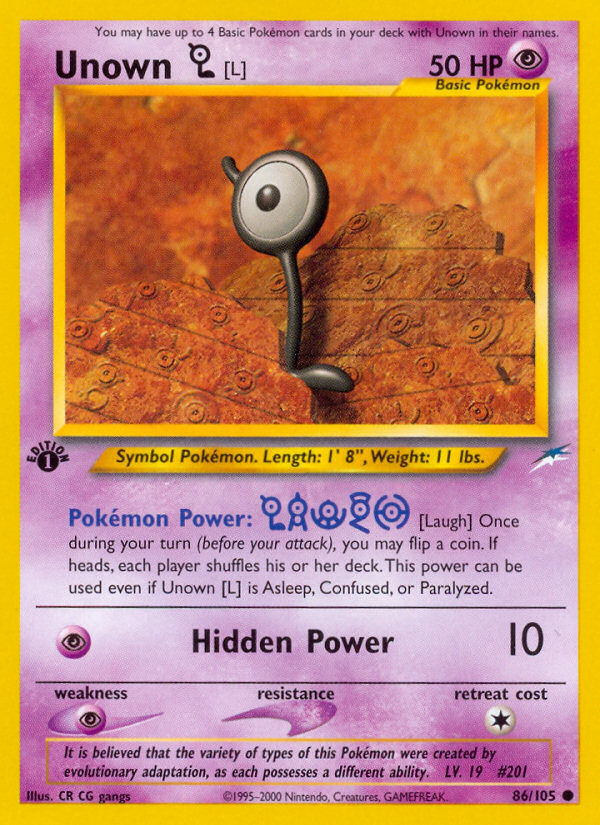 Unown [L] (86/105) [Neo Destiny 1st Edition] | Good Games Morley