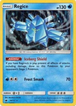 Regice (28/111) (Cosmos Holo) [Sun & Moon: Crimson Invasion] | Good Games Morley