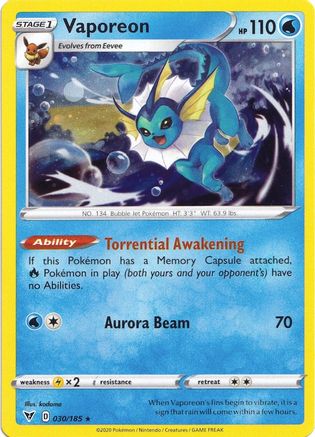 Vaporeon (030/185) (Cosmos Holo) [Sword & Shield: Vivid Voltage] | Good Games Morley