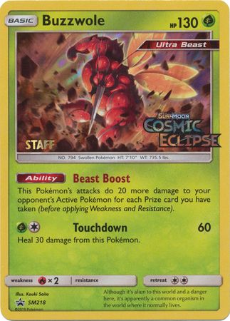 Buzzwole (SM218) (Staff Prerelease Promo) [Sun & Moon: Black Star Promos] | Good Games Morley