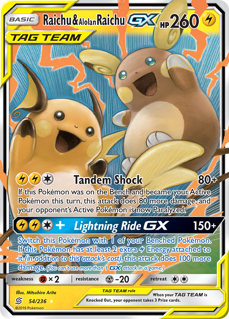 Raichu & Alolan Raichu GX (54/236) [Sun & Moon: Unified Minds] | Good Games Morley