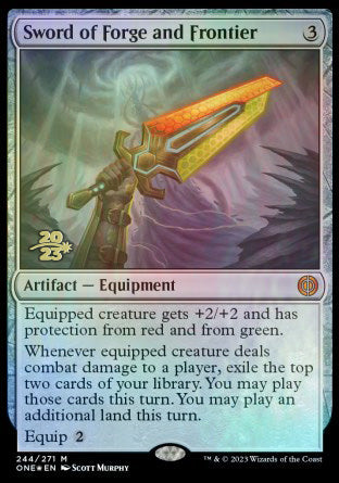 Sword of Forge and Frontier [Phyrexia: All Will Be One Prerelease Promos] | Good Games Morley