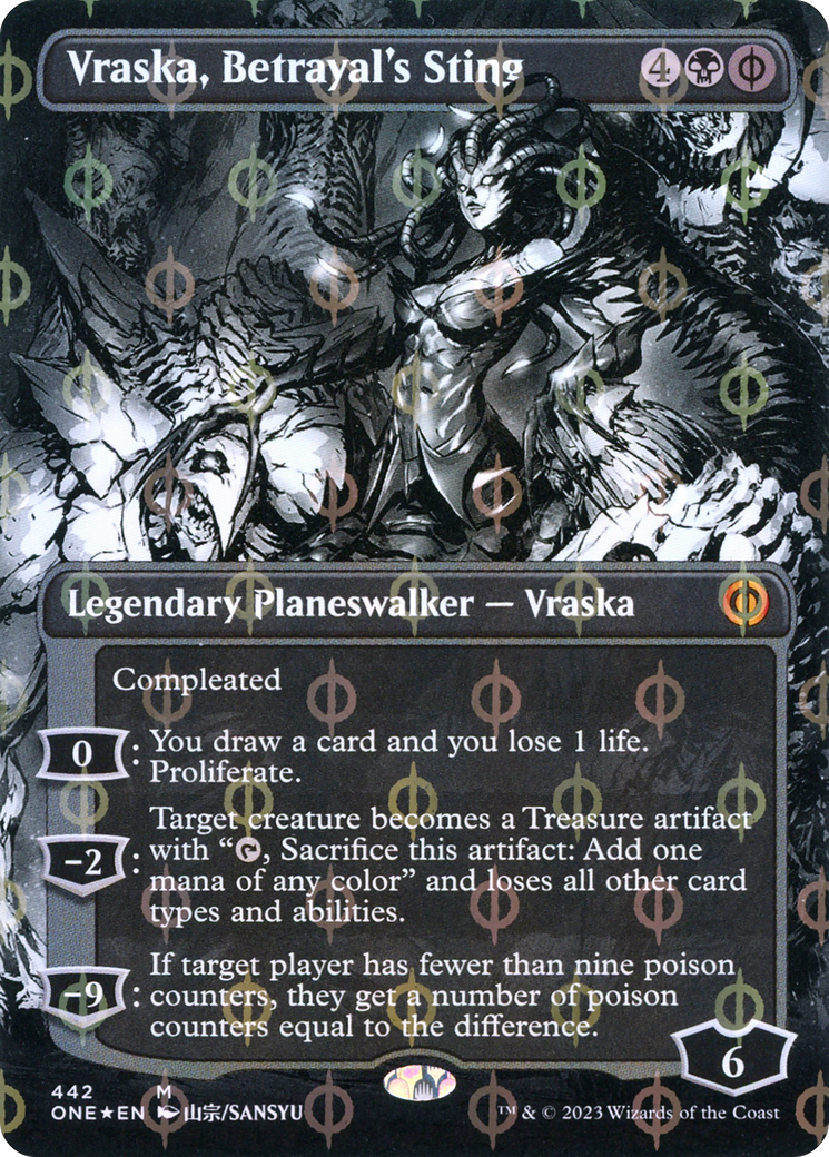 Vraska, Betrayal's Sting (Borderless Manga Step-and-Compleat Foil) [Phyrexia: All Will Be One] | Good Games Morley