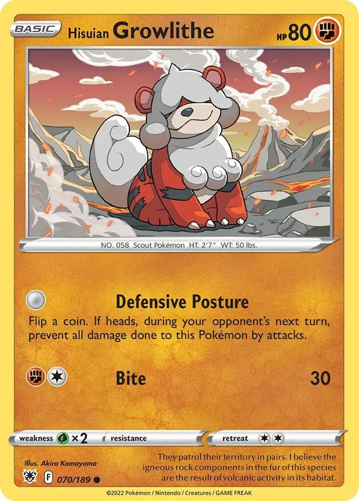 Hisuian Growlithe (070/189) (Theme Deck Exclusive) [Sword & Shield: Astral Radiance] | Good Games Morley