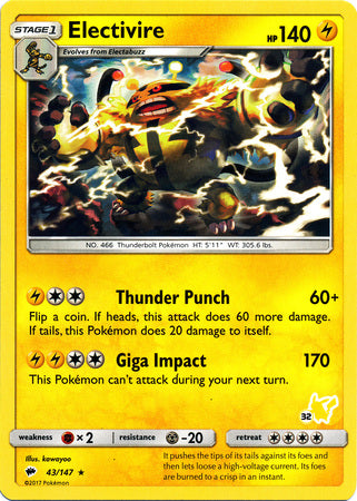 Electivire (43/147) (Pikachu Stamp #32) [Battle Academy 2020] | Good Games Morley