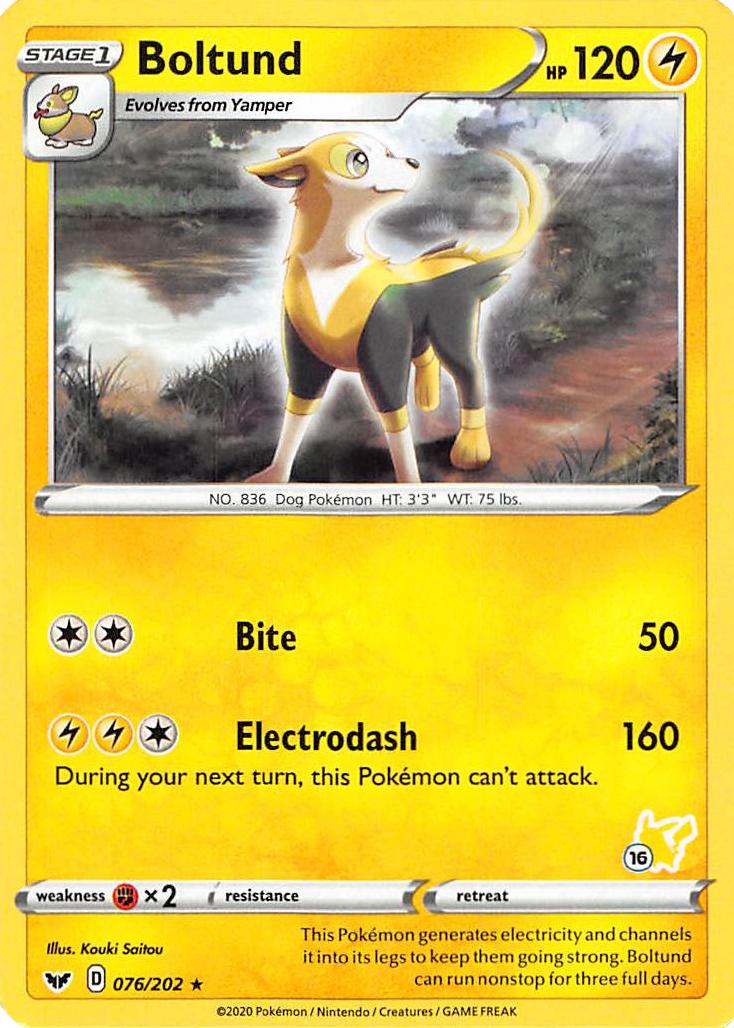 Boltund (076/202) (Pikachu Stamp #16) [Battle Academy 2022] | Good Games Morley