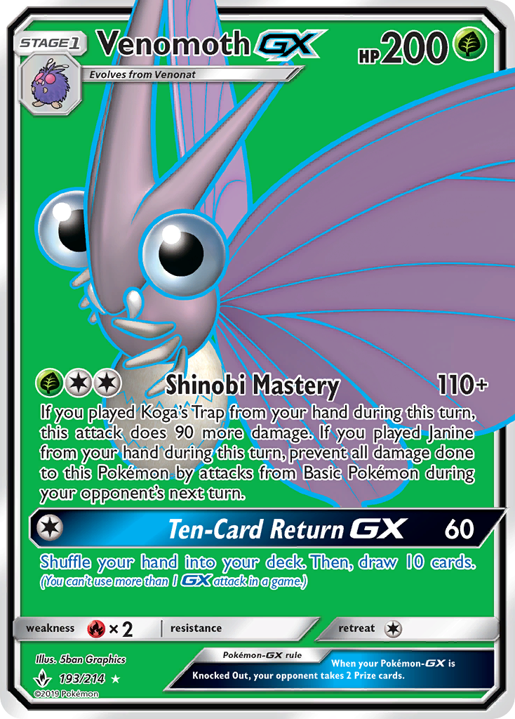 Venomoth GX (193/214) [Sun & Moon: Unbroken Bonds] | Good Games Morley