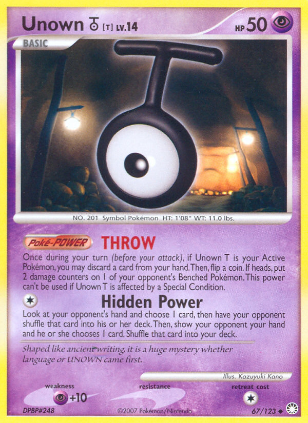 Unown T (67/123) [Diamond & Pearl: Mysterious Treasures] | Good Games Morley